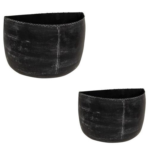 2/Set Distressed Black Metal Wall Buckets