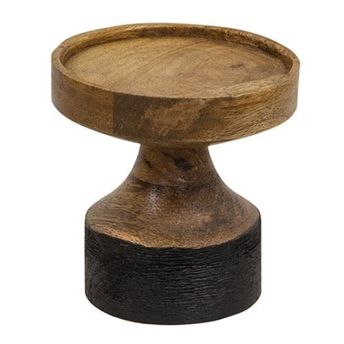 Black & Wood Pillar Candle Holder 4.25"