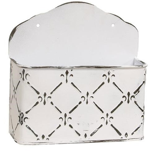 Whitewashed Fleur De Lis Galvanized Mail Bin