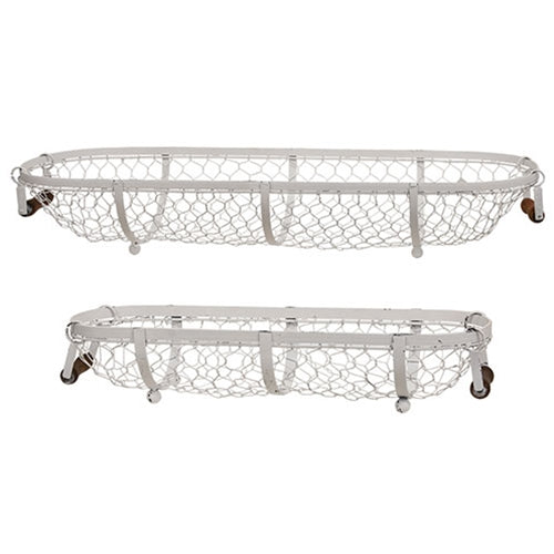 2/Set White Chicken Wire Oval Baskets