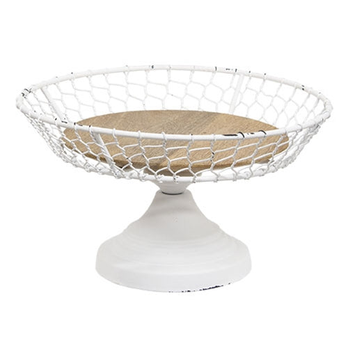 White Chicken Wire Pedestal Tray