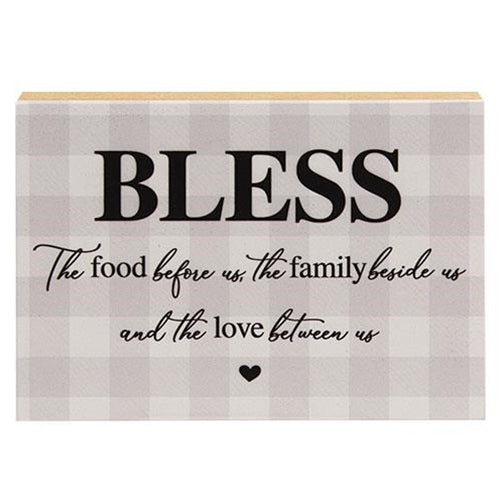 *Bless the Food Checked Shelf Sitter 8" x 5.5"