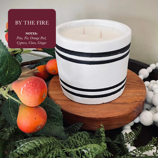 Luxury Small Striped Stone Candle - By the Fire