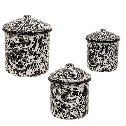 3/Set Black Splatter Enamel Canisters