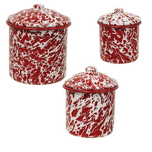 3/Set Red Splatter Enamel Canisters