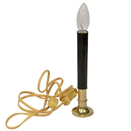 Black Electric Candle Lamp on Brass Base Black 7"