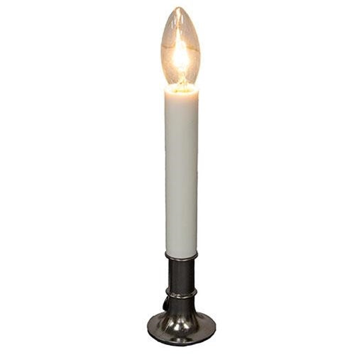 White Electric Candle Lamp on Pewter Base 7"