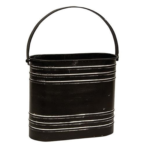 Black Distressed Metal Oval Flower Bucket With Handle