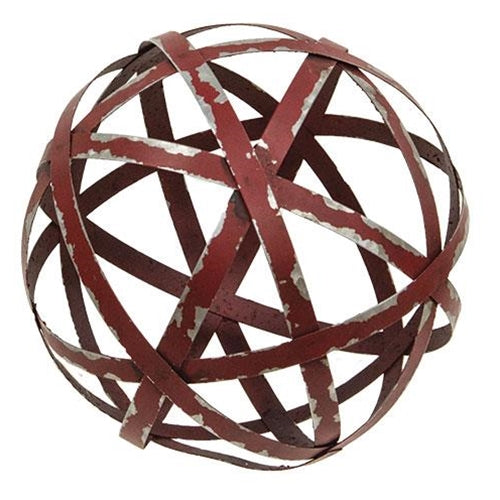 Distressed Red Metal Band Sphere 6"