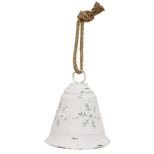 Distressed White Metal Bell w/Snowflake Cutouts