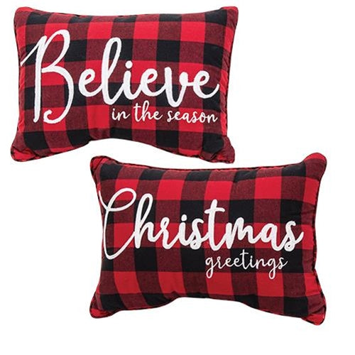 *Buffalo Check Flannel Christmas Greetings Pillow 2 Asstd.