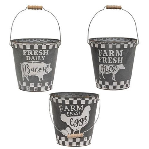 Distressed Galvanized Farm Bucket 3 Asstd.