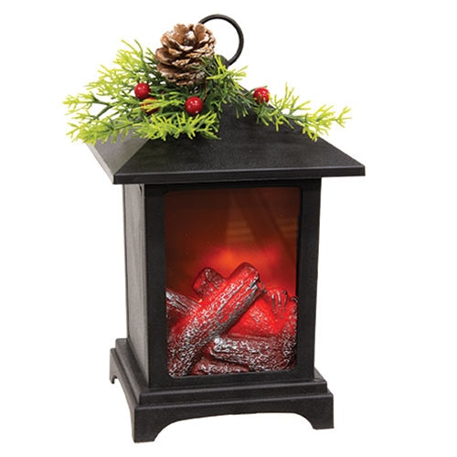 Battery Operated Winter Floral Fireplace Lantern