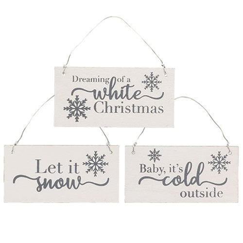 3/Set White Christmas Wooden Ornaments