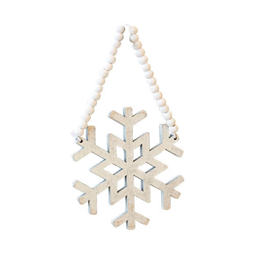 Distressed Wooden Snowflake Beaded Ornament