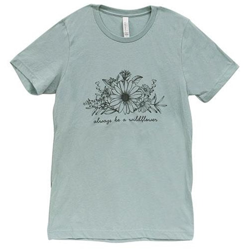 Always Be A Wildflower T-Shirt Heather Dusty Blue Large