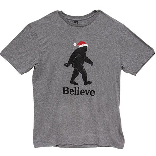 Believe Santa Bigfoot T-Shirt - Heather Graphite - Large