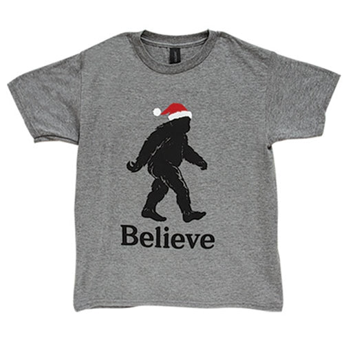 Believe Santa Bigfoot  Youth T-Shirt - Heather Graphite - Medium