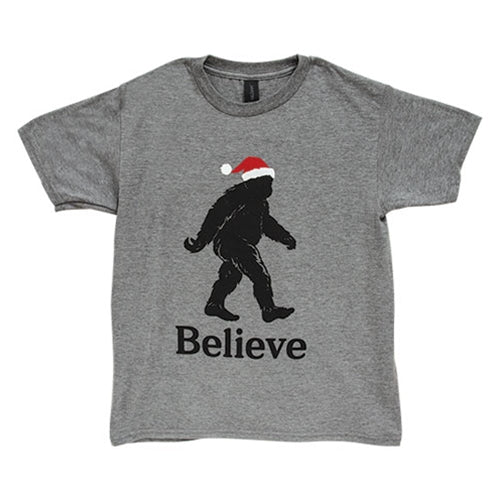 Believe Santa Bigfoot Youth T-Shirt - Heather Graphite - XL