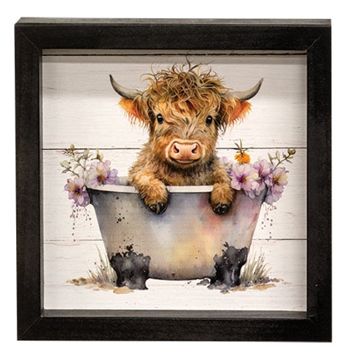 Baby Tubby Highland w/Purple Flowers Shadowbox Frame