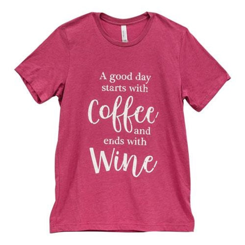 *A Good Day Starts With Coffee T-Shirt Heather Raspberry XXL