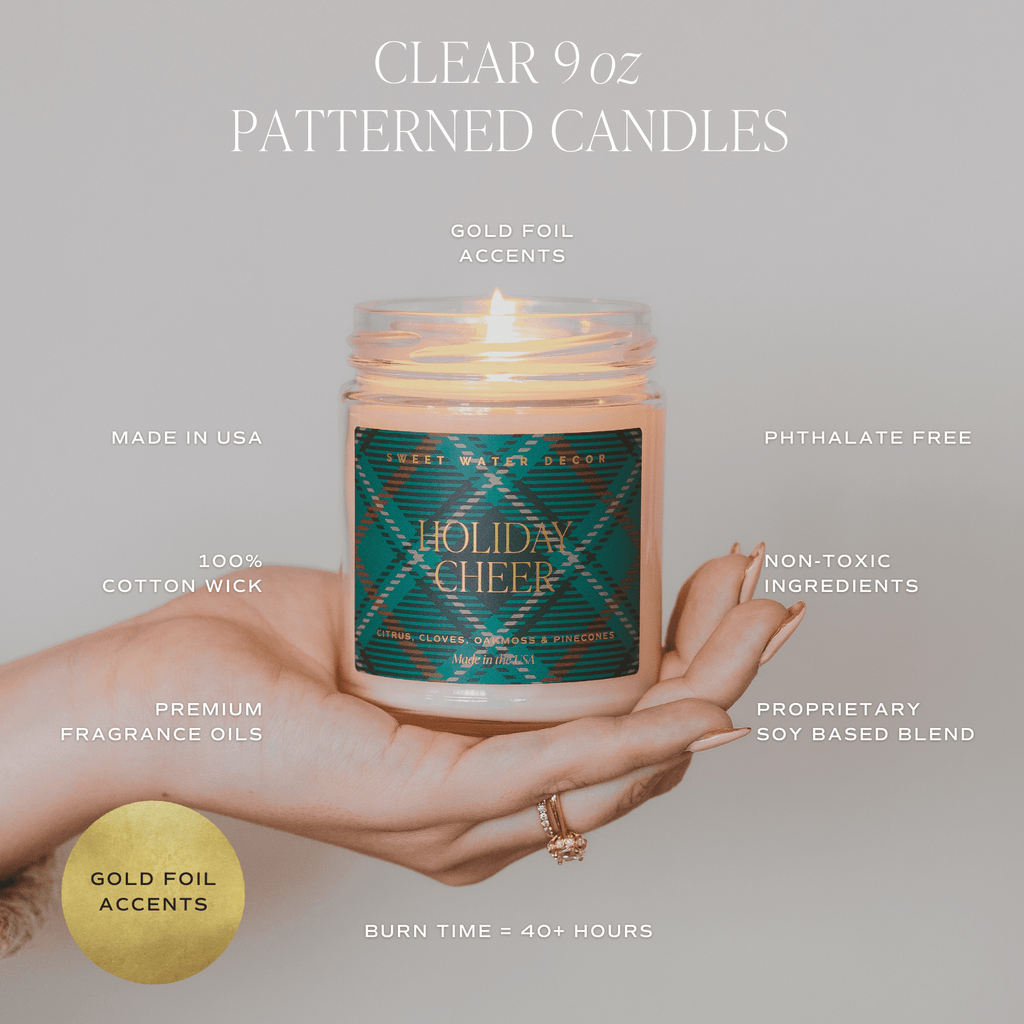 Holiday Cheer Soy Candle - 9 oz Patterned Clear Jar (Fraser Fir)