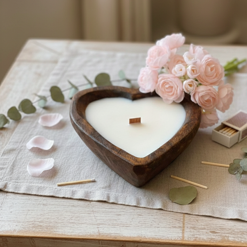 Heart Wood Dough Bowl Soy Candle