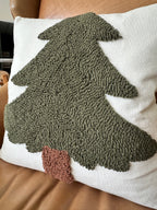 Forest Green Tufted Christmas Tree Pillow Cover