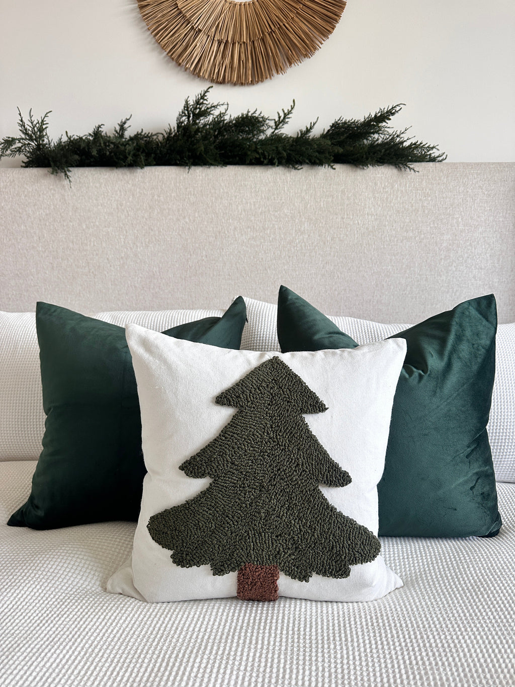 Forest Green Tufted Christmas Tree Pillow Cover