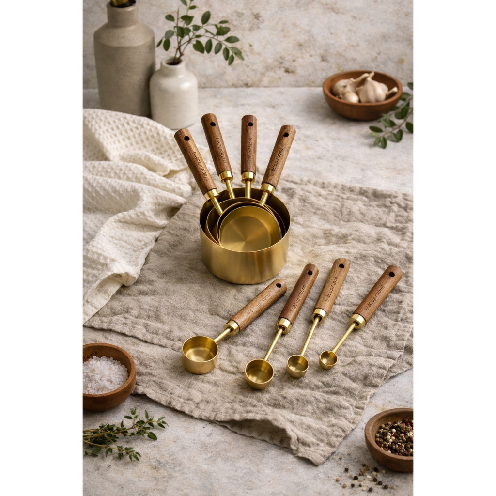 Montecito Acacia Wood and Gold Measuring Cups