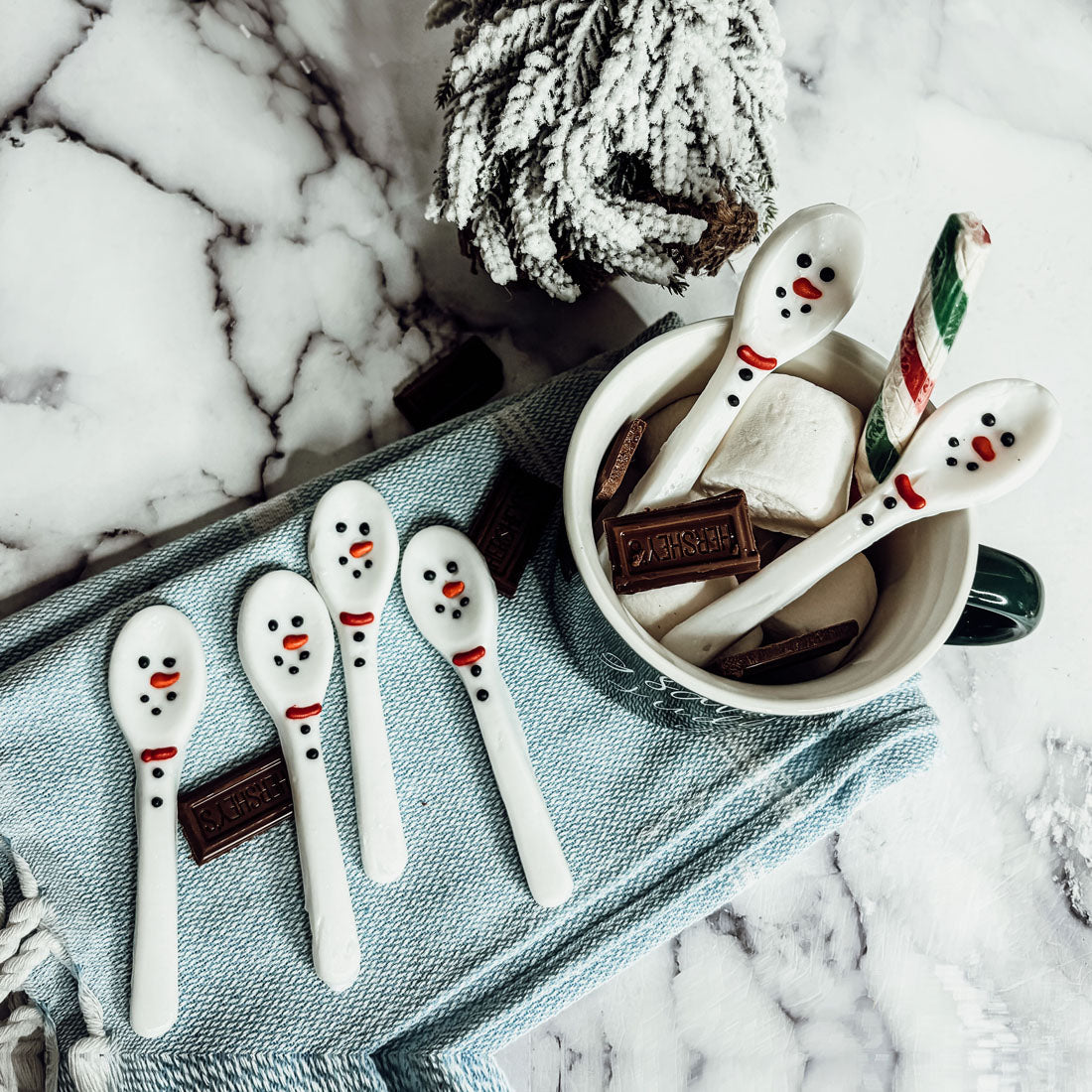 Edible snowman spoon for christmas stockings