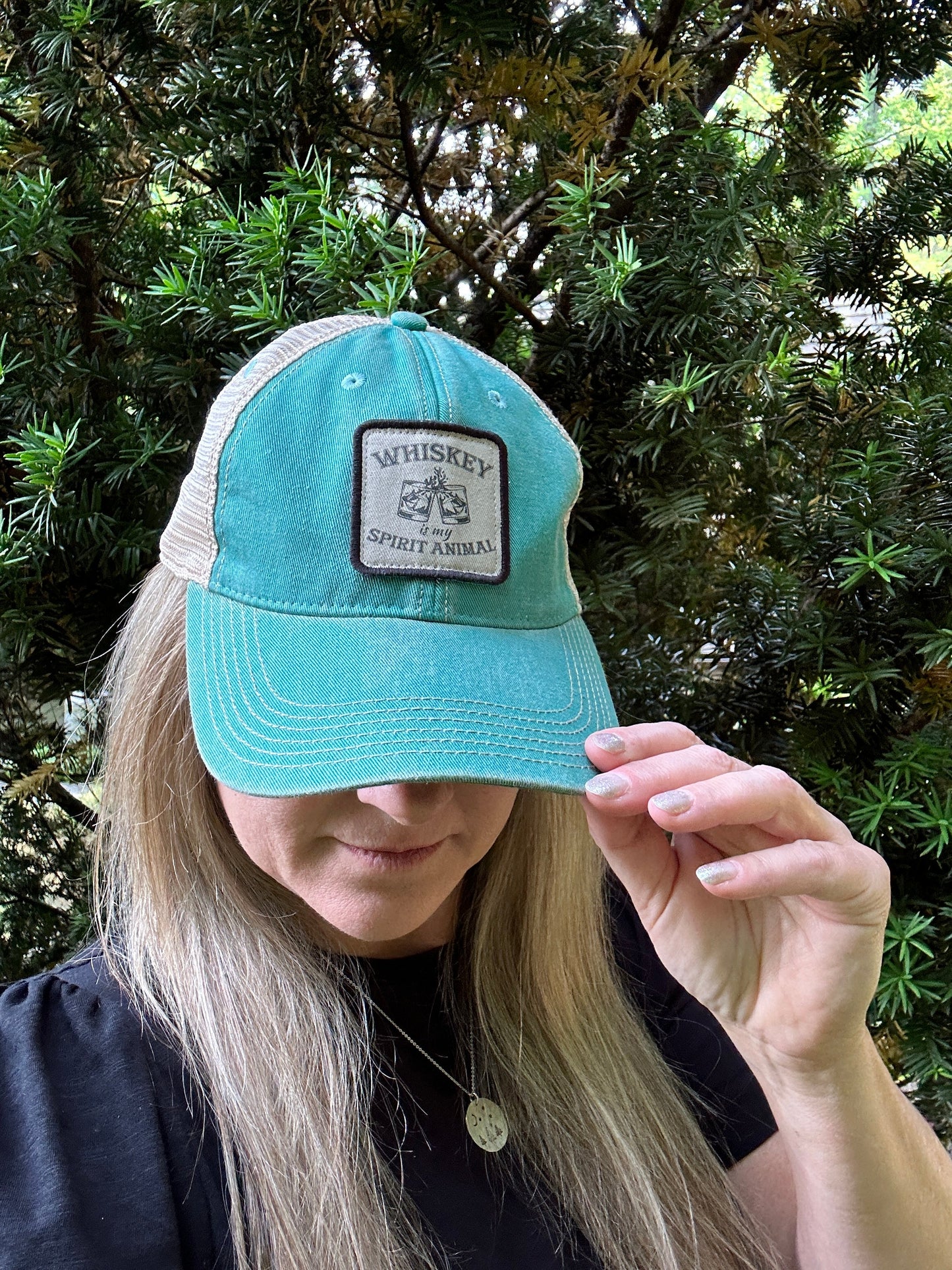 Whiskey Is My Spirit Animal Distressed Snap Back Trucker Hat