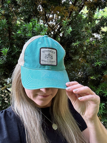 Whiskey Is My Spirit Animal Distressed Snap Back Trucker Hat