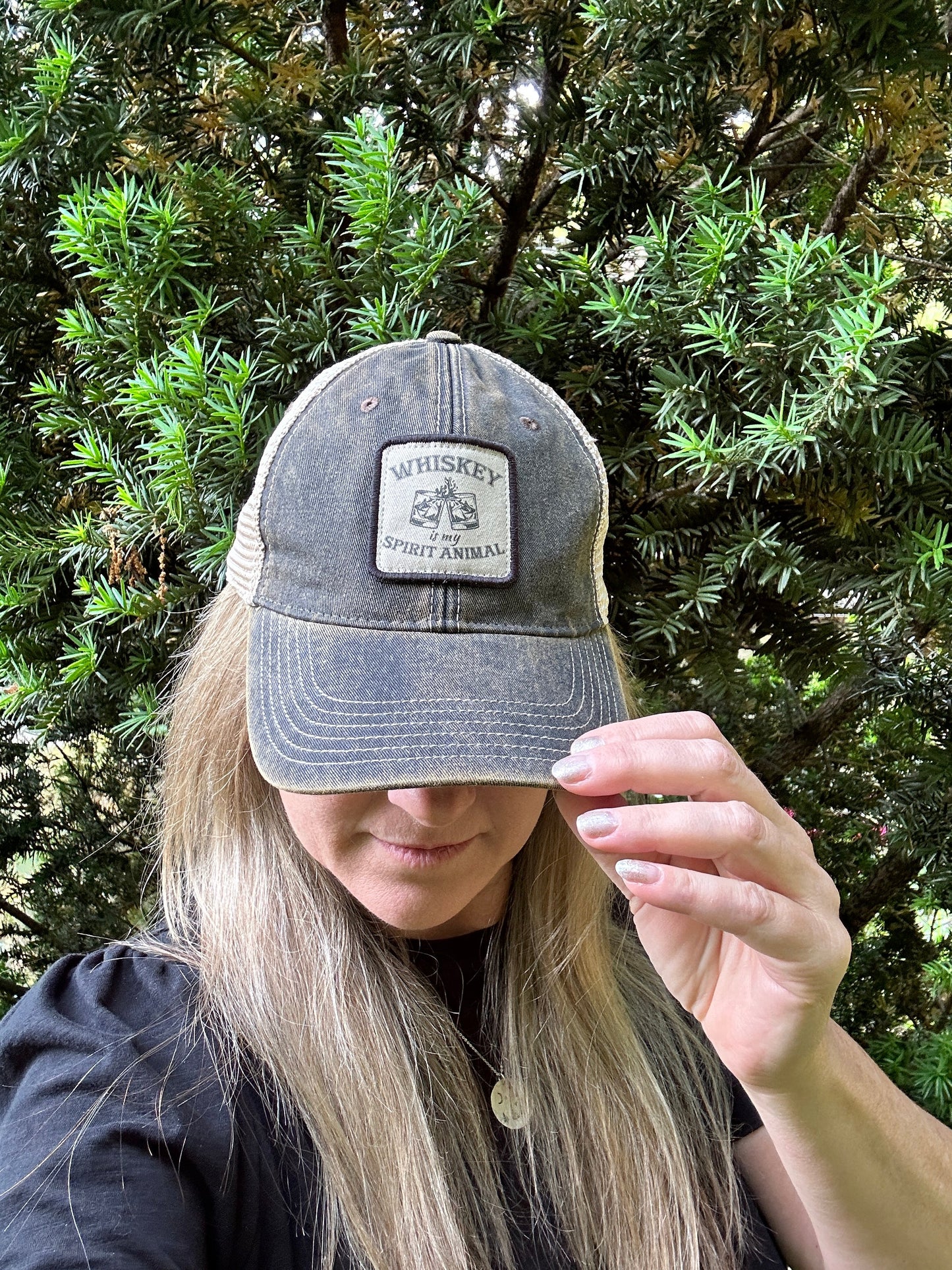 Whiskey Is My Spirit Animal Distressed Snap Back Trucker Hat
