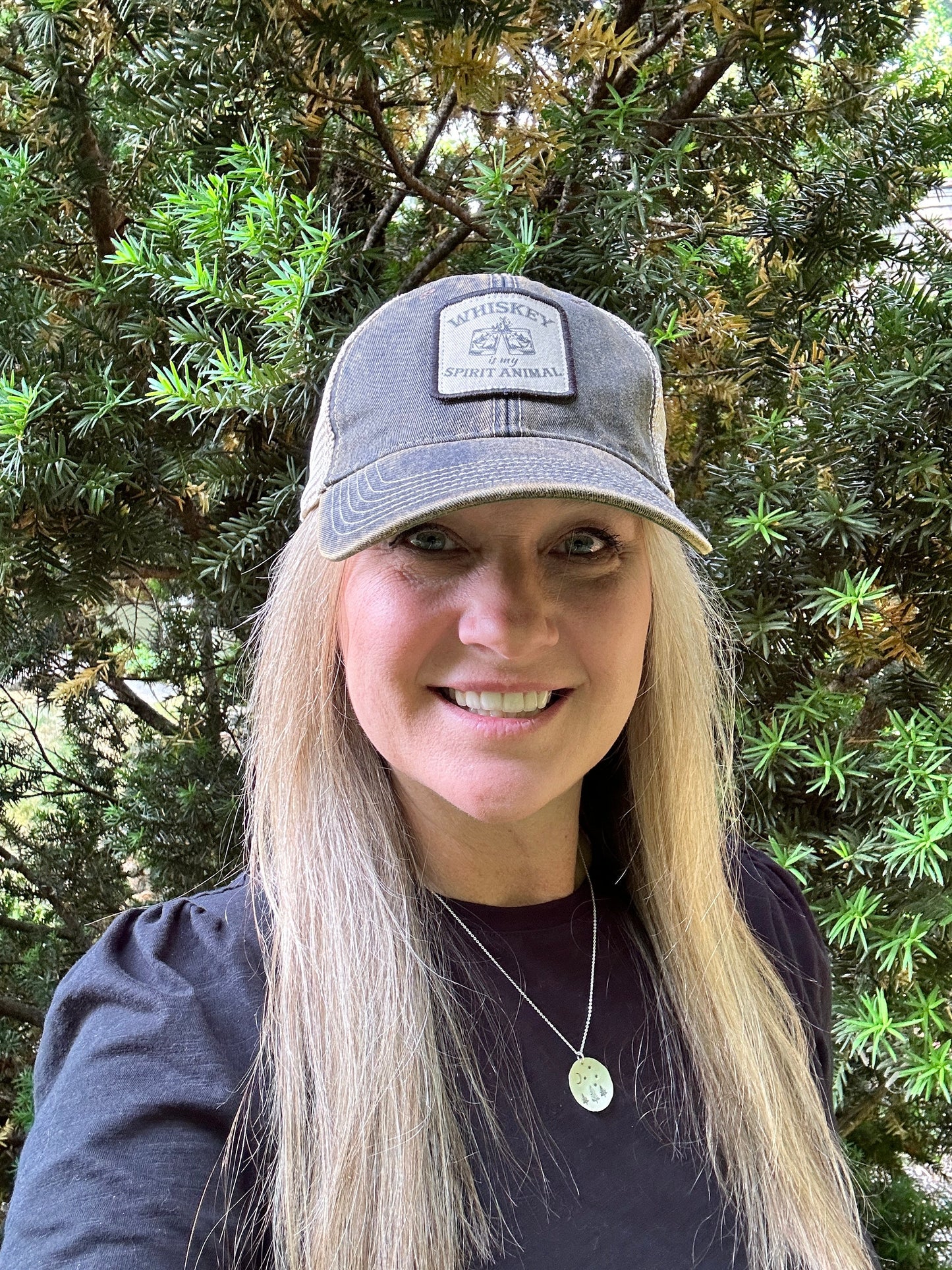 Whiskey Is My Spirit Animal Distressed Snap Back Trucker Hat