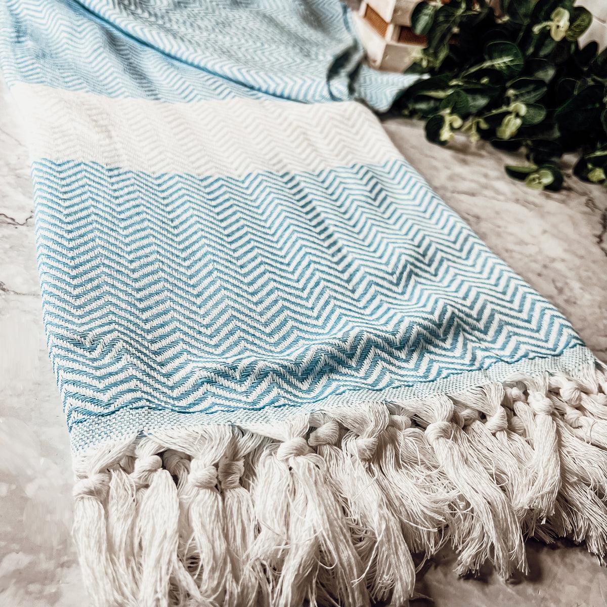 Blue Chevron Bath Towels or Beach Towel