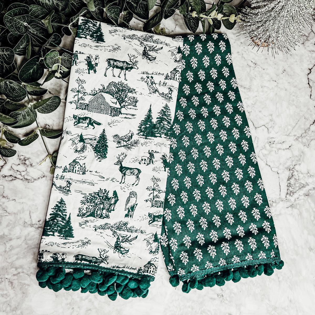 Green and White Cotton Dish Towels