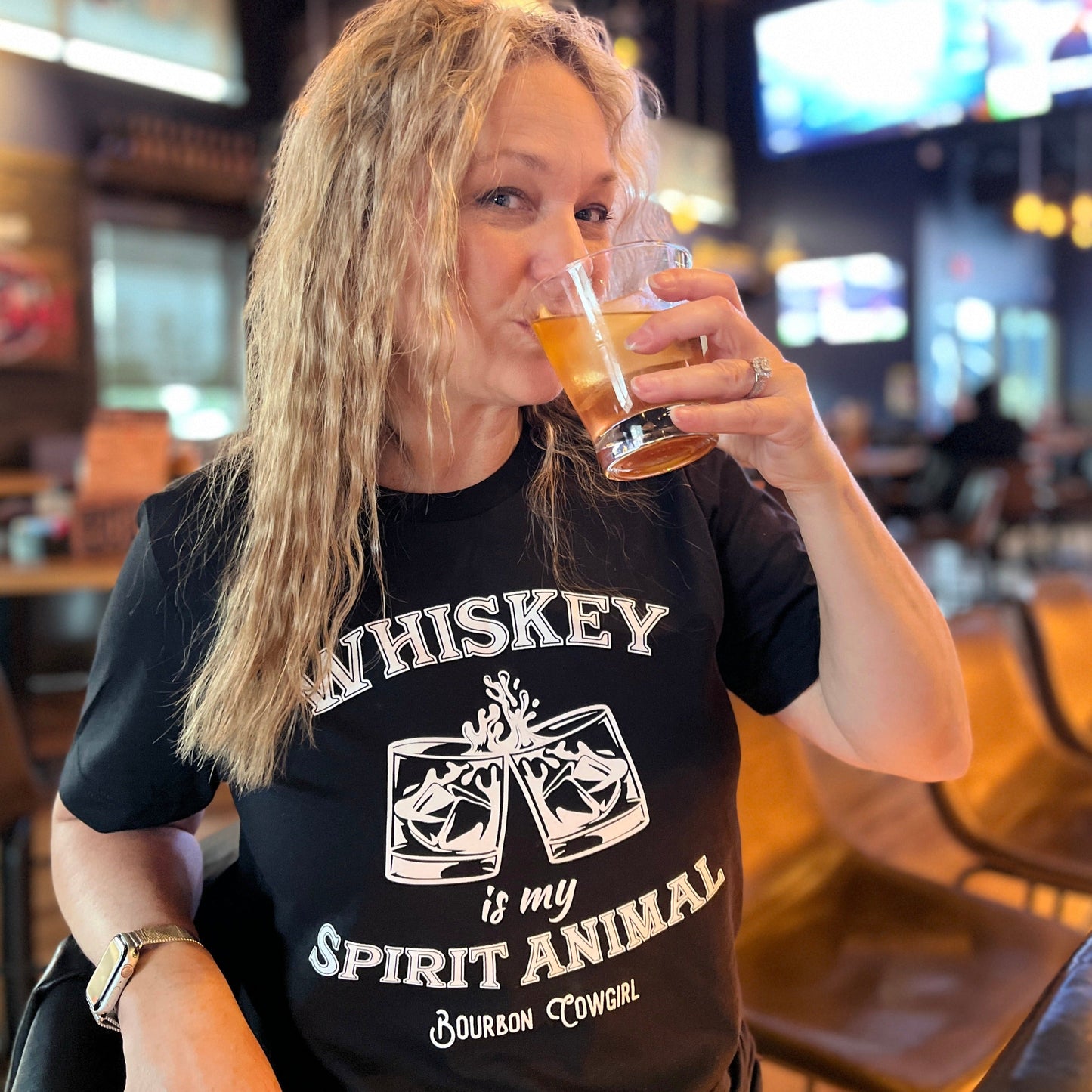 Whiskey Is My Spirit Animal Graphic Tee - Bourbon Cowgirl