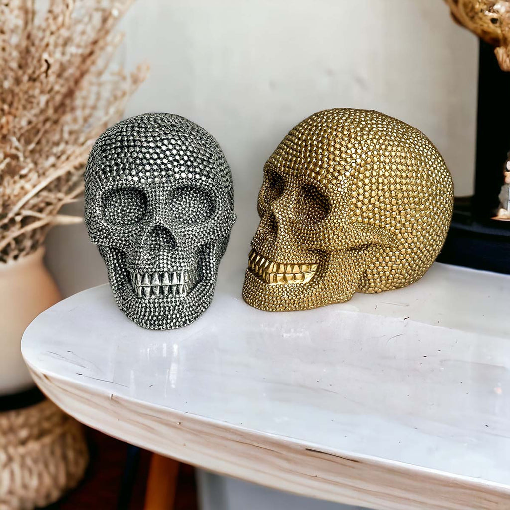 Skull Halloween Figurine in Silver or Gold