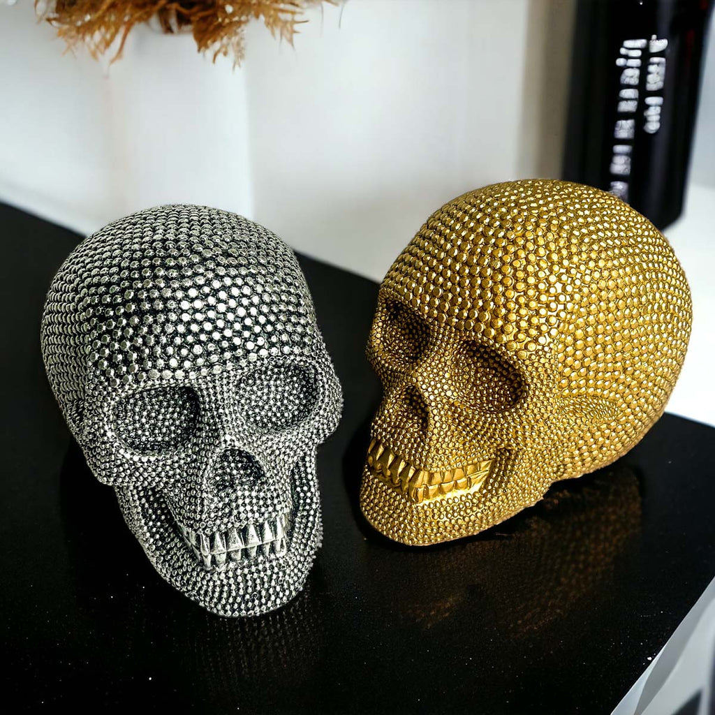 Skull Halloween Figurine in Silver or Gold