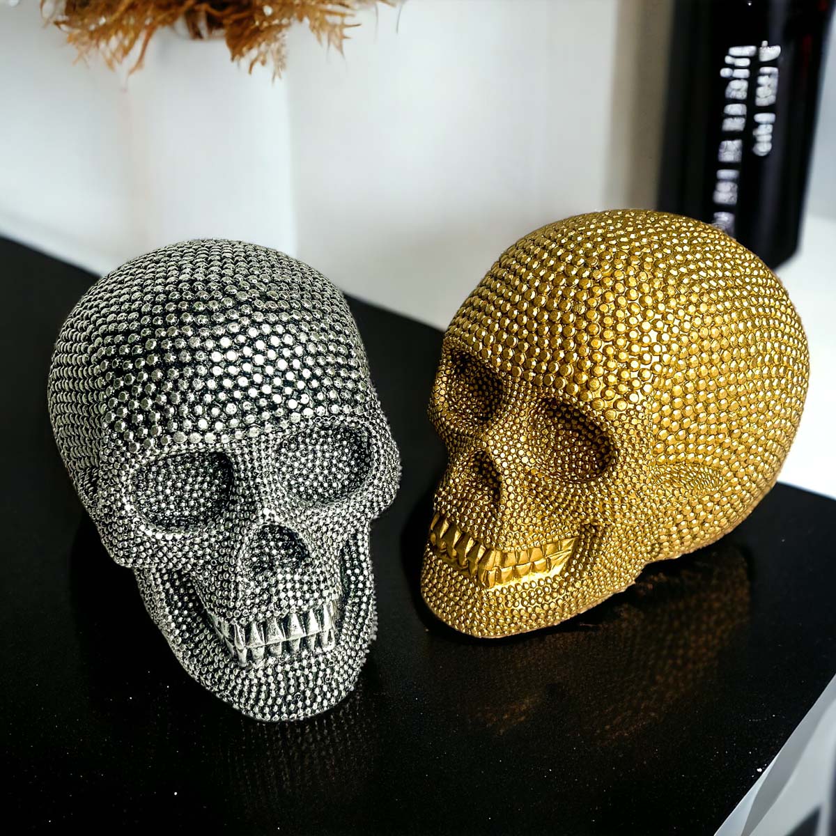 Skull Halloween Figurine in Silver or Gold