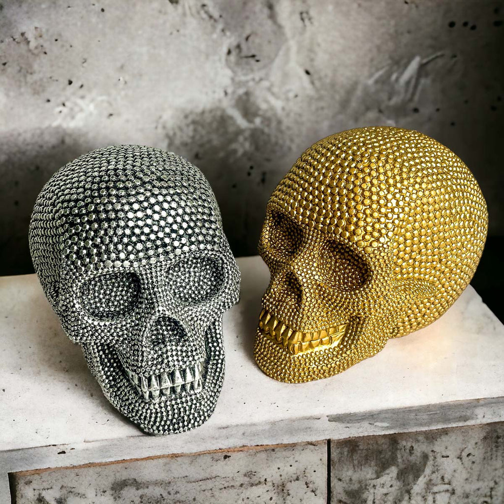 Skull Halloween Figurine in Silver or Gold