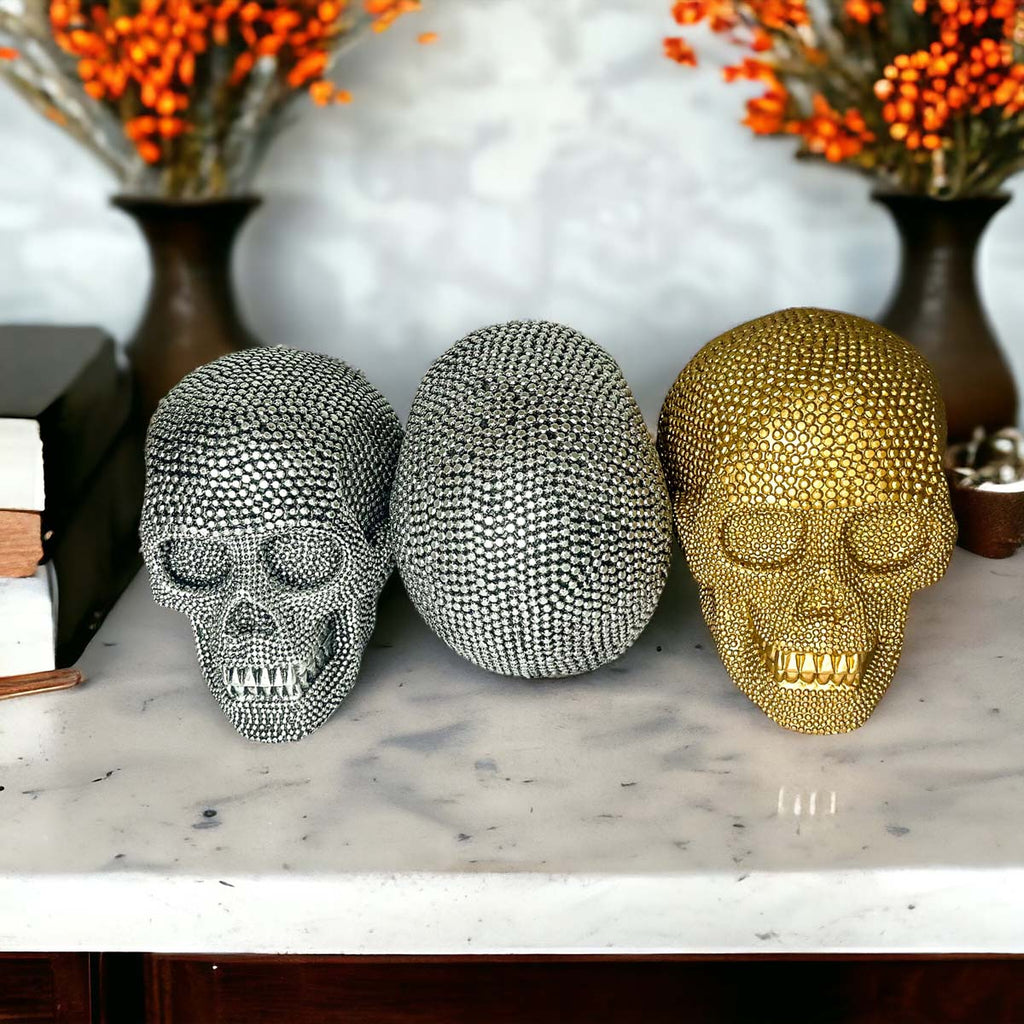 Skull Halloween Figurine in Silver or Gold