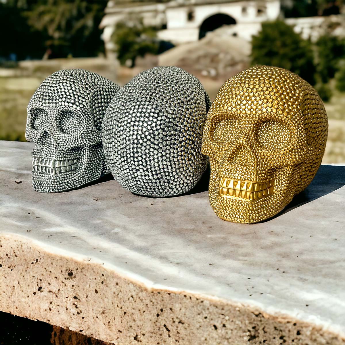 Skull Halloween Figurine in Silver or Gold