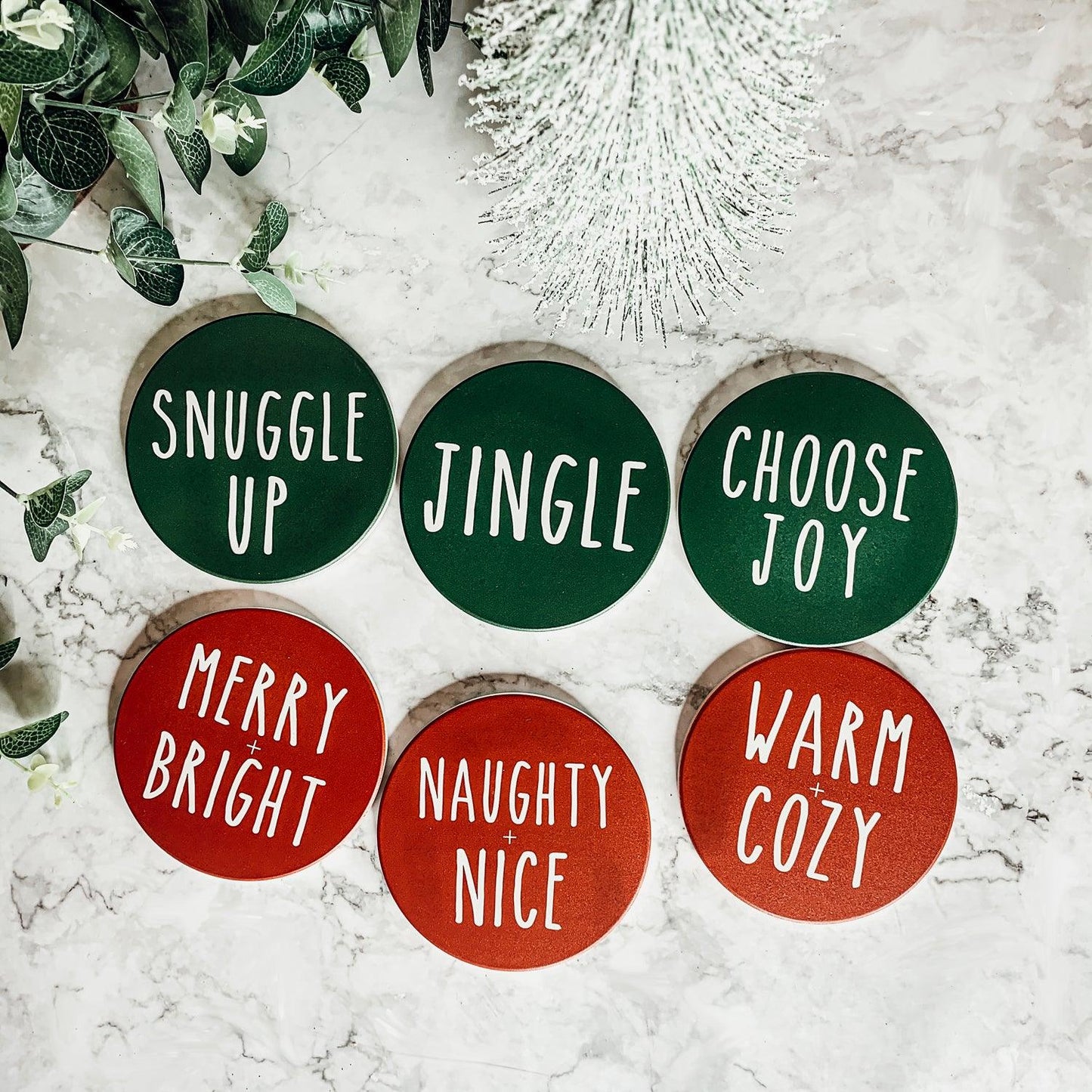 Rae Dunn Christmas Home Decor, Dunn INspired Holiday Coaster Sets