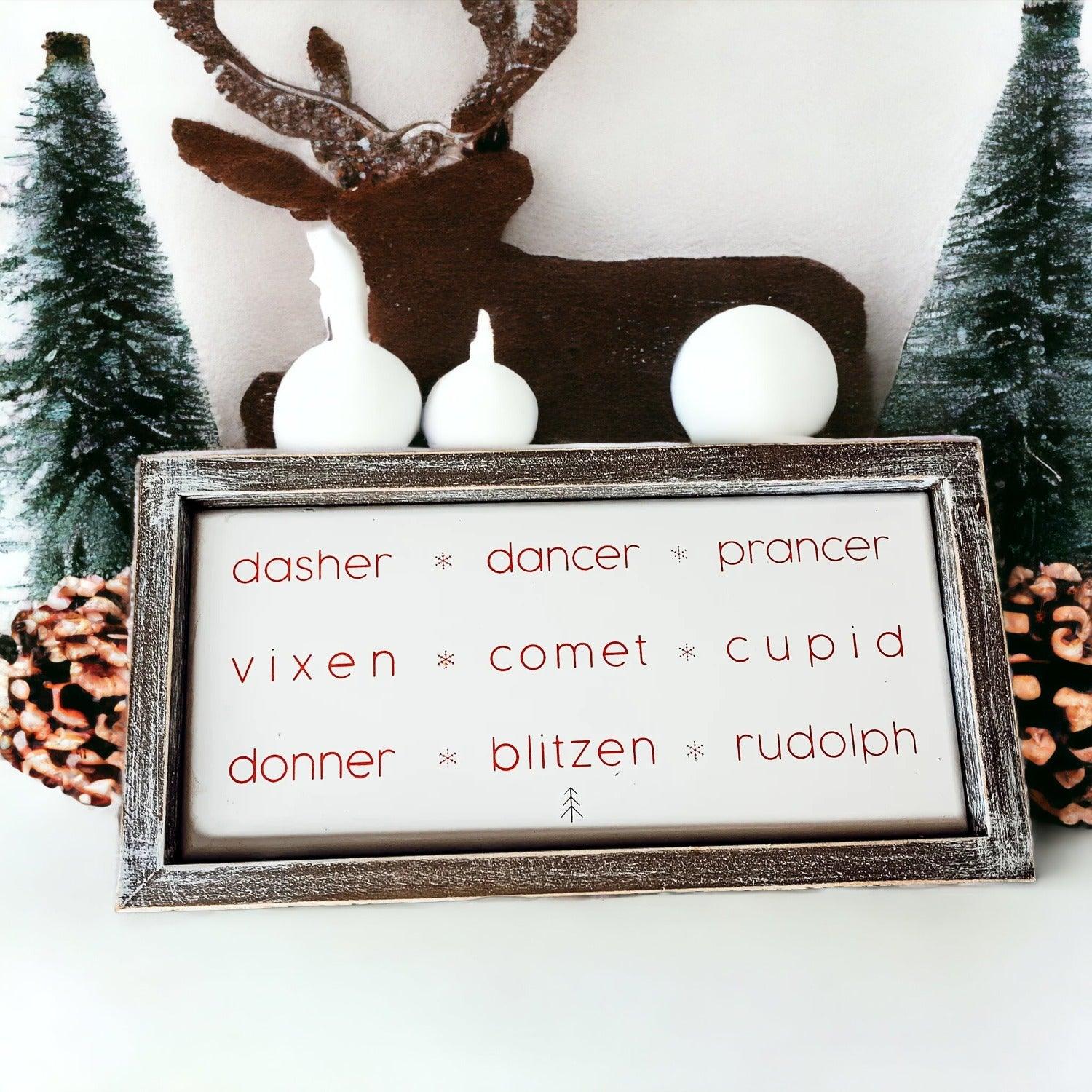 Dasher, Dancer, Prancer, Vixen, Comet, Cupid, Donner, Blitzen, Rudolph sign