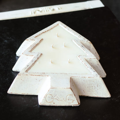 White Pottery Christmas Tree Bowl Candle - Nana's Apple Butter