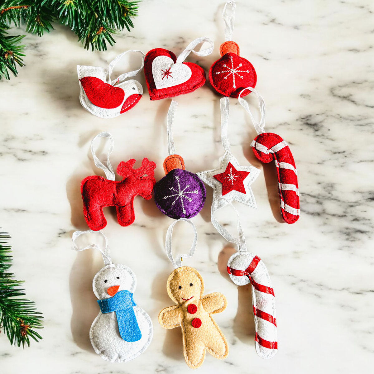 Handmade Christmas ornaments felt and cotton