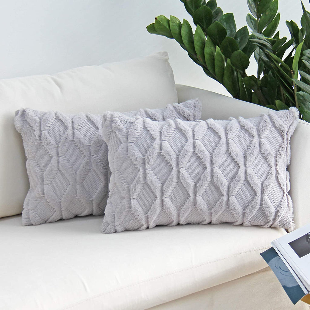 Solid Rectangular Lumbar Plush Throw Pillow Covers 12x20 Pack of 2