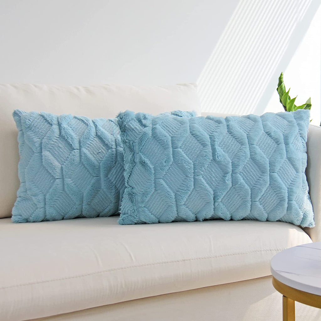 Solid Rectangular Lumbar Plush Throw Pillow Covers 12x20 Pack of 2